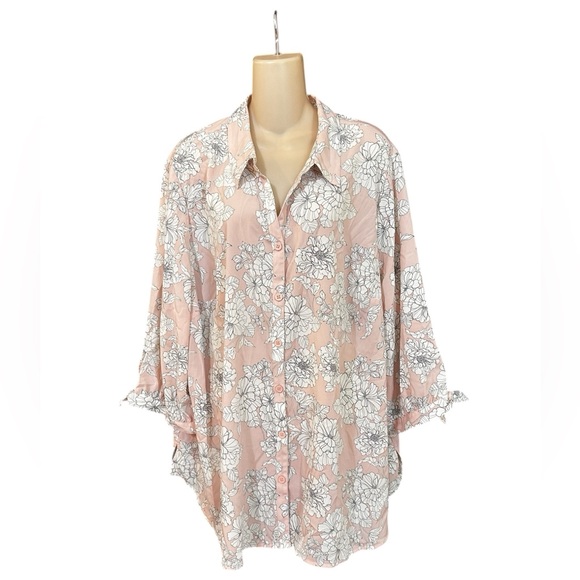 Catherines Tops - Catherine's Plus Size Pink Floral Button Front Tunic Top